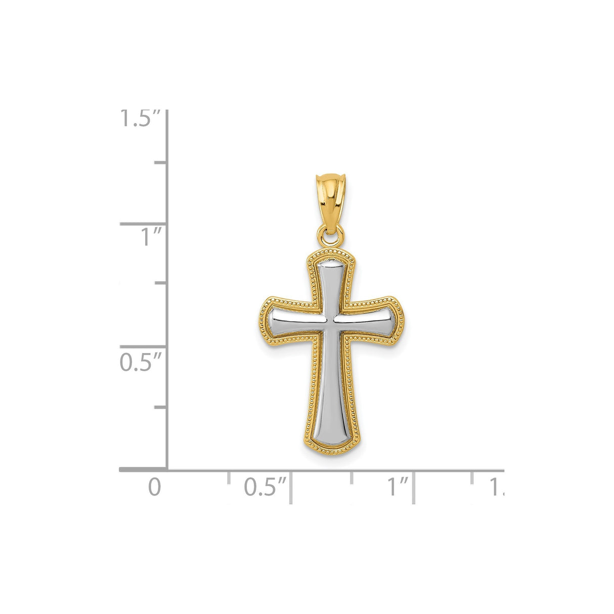 14k Multi-Tone Gold Flared Cross Pendant with Silver Center and Beaded Edge