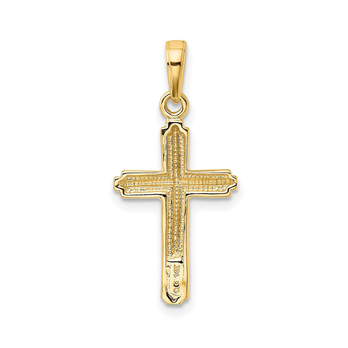14k Yellow Gold Latin Cross Pendant with Striped Border and High Polish Finish