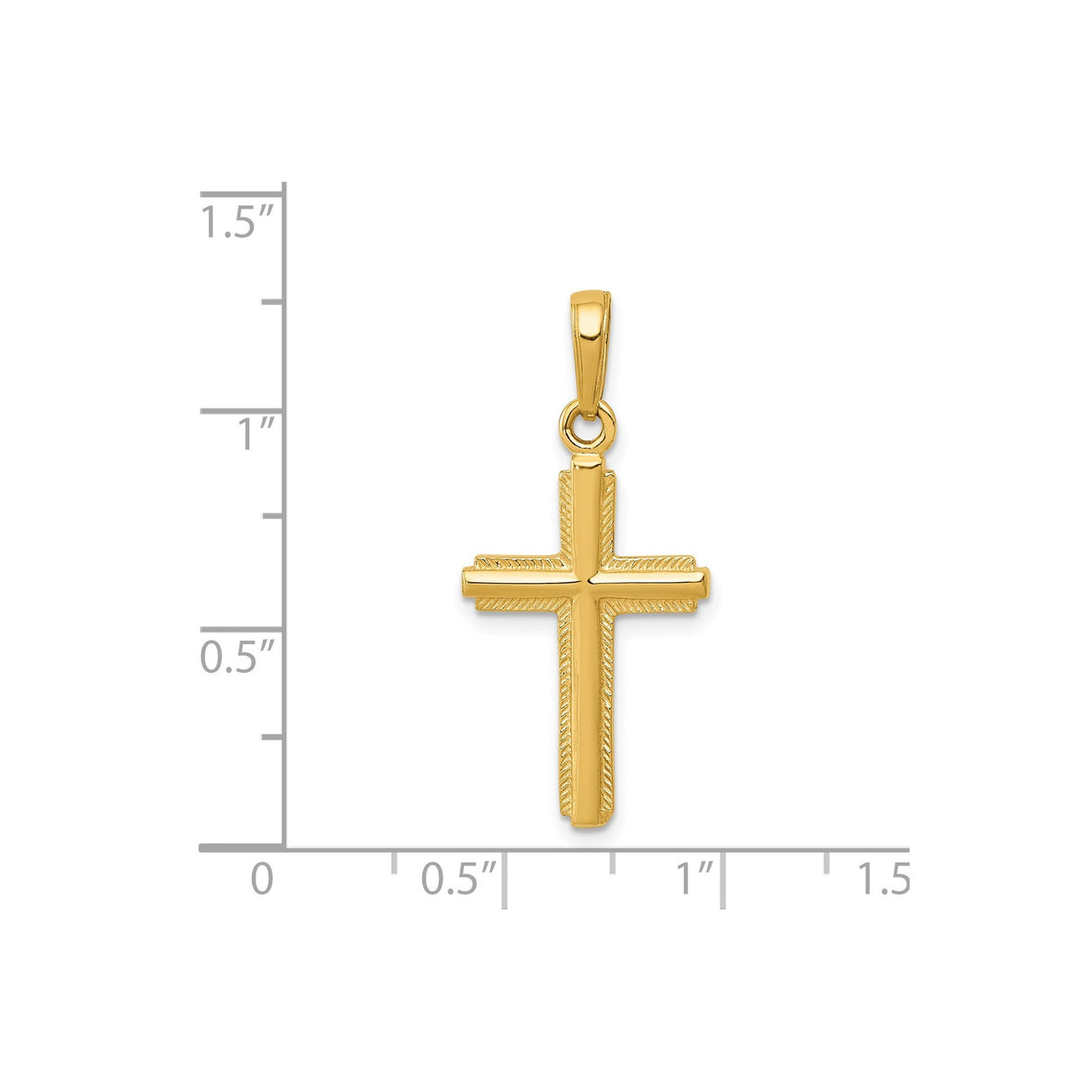 14k Yellow Gold Latin Cross Pendant with Striped Border and High Polish Finish