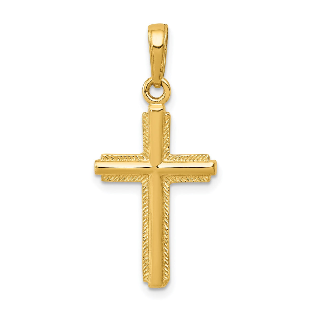 14k Yellow Gold Latin Cross Pendant with Striped Border and High Polish Finish