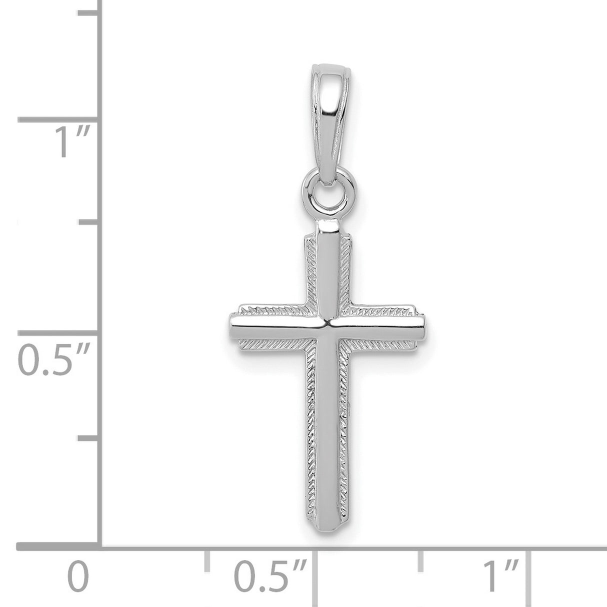 14k White Gold Cross Pendant with Beveled Edge and Rope Detail for Men and Women