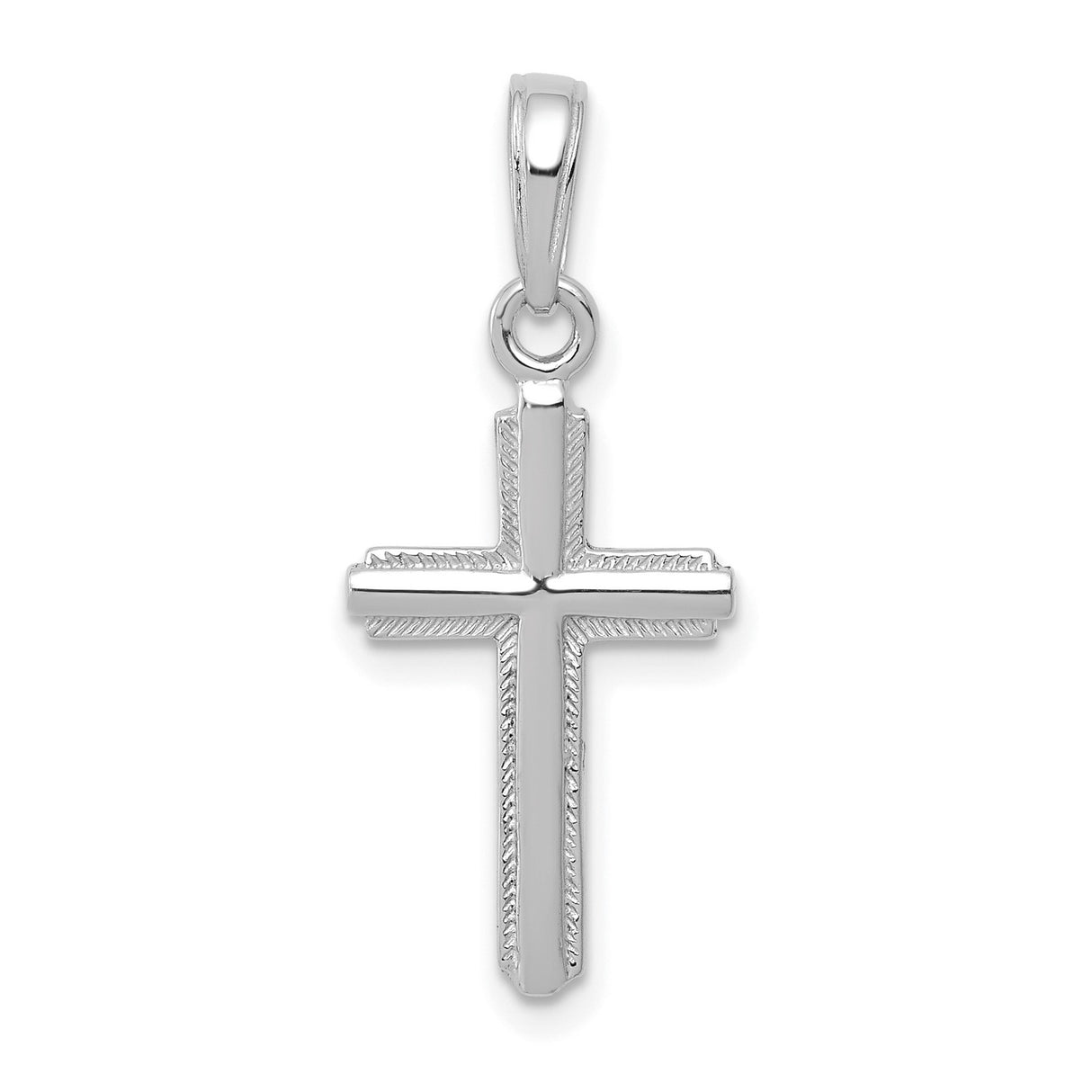 14k White Gold Cross Pendant with Beveled Edge and Rope Detail for Men and Women