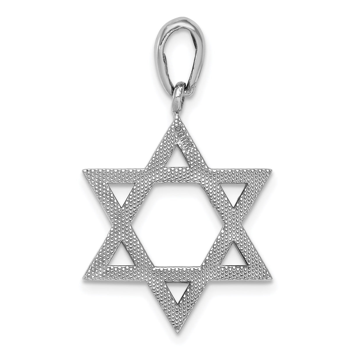 14k White Gold Star of David Pendant with Polished Openwork Design, Jewish Religious Charm
