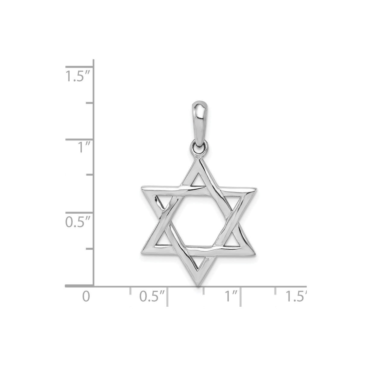 14k White Gold Star of David Pendant with Polished Openwork Design, Jewish Religious Charm