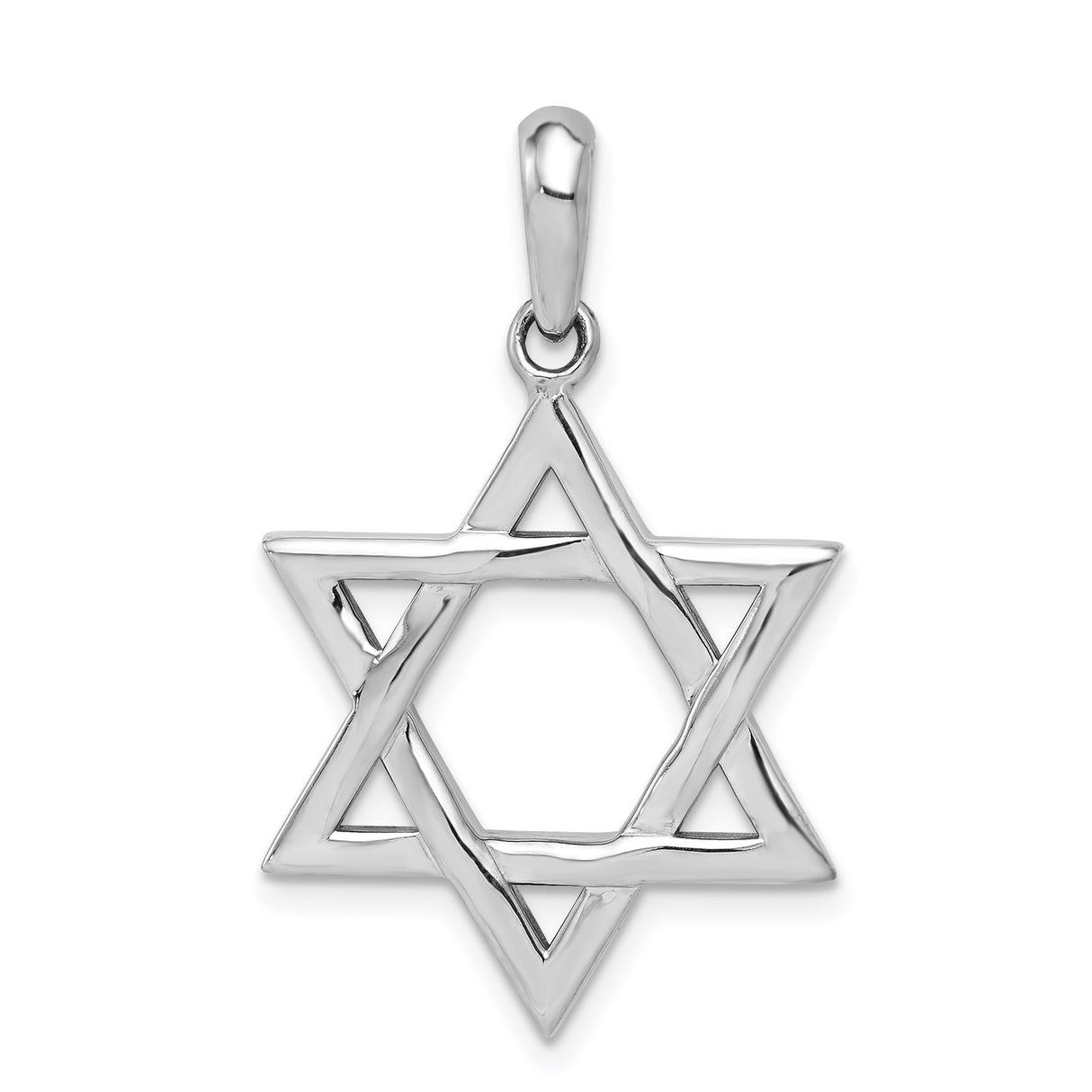 14k White Gold Star of David Pendant with Polished Openwork Design, Jewish Religious Charm