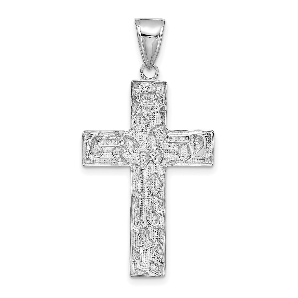 14k White Gold Cross Pendant, Nugget Style Textured Religious Jewelry for Men and Women