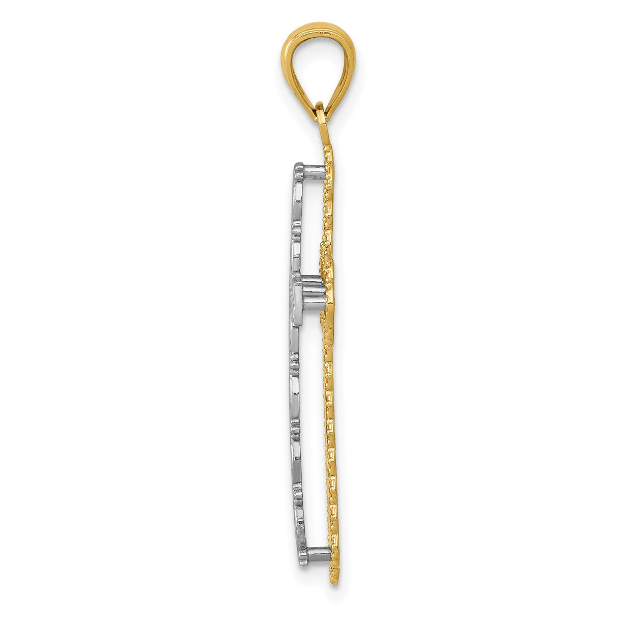 14k Multi-Tone Gold Cross Pendant with Floral Motif and Openwork Design