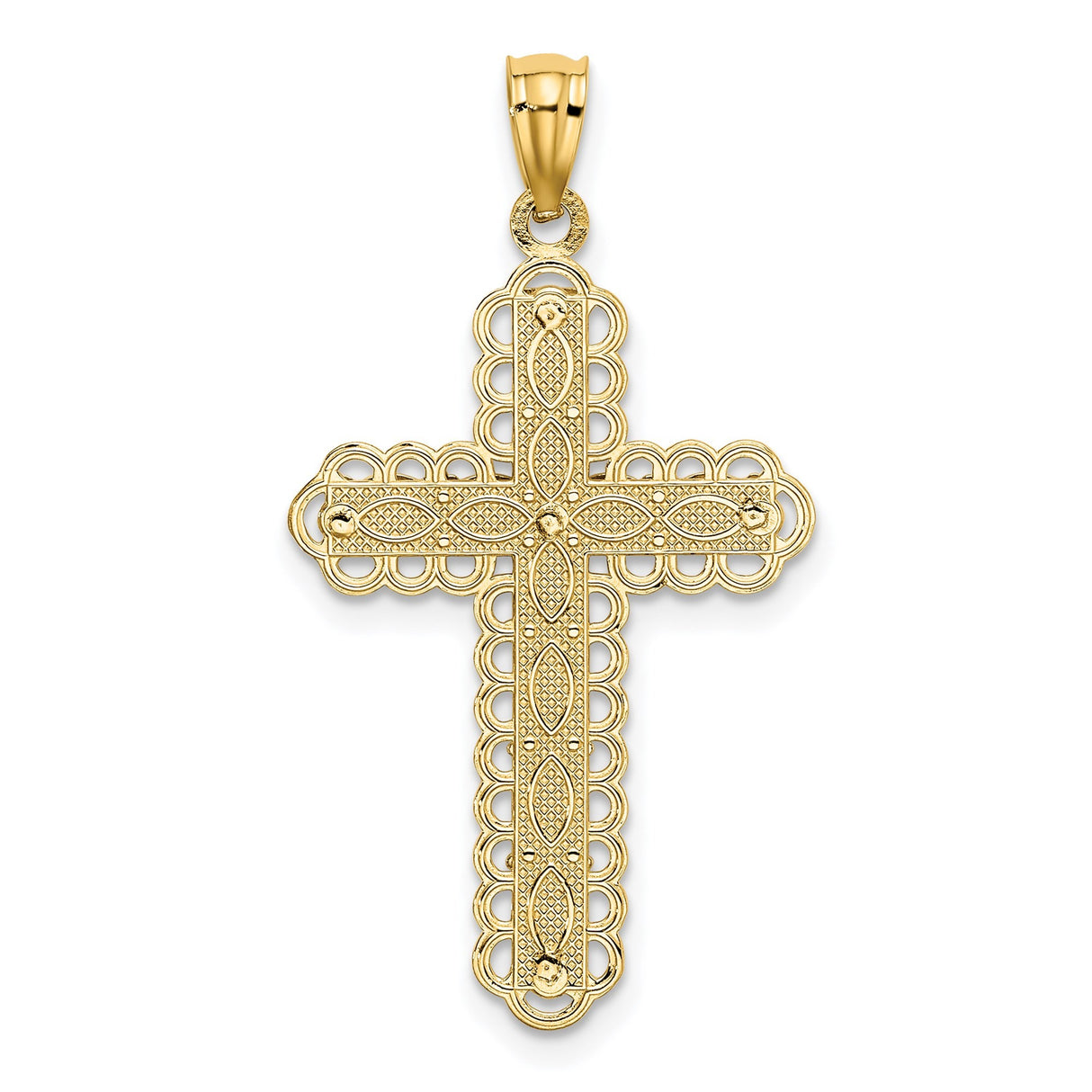 14k Multi-Tone Gold Cross Pendant with Floral Motif and Openwork Design