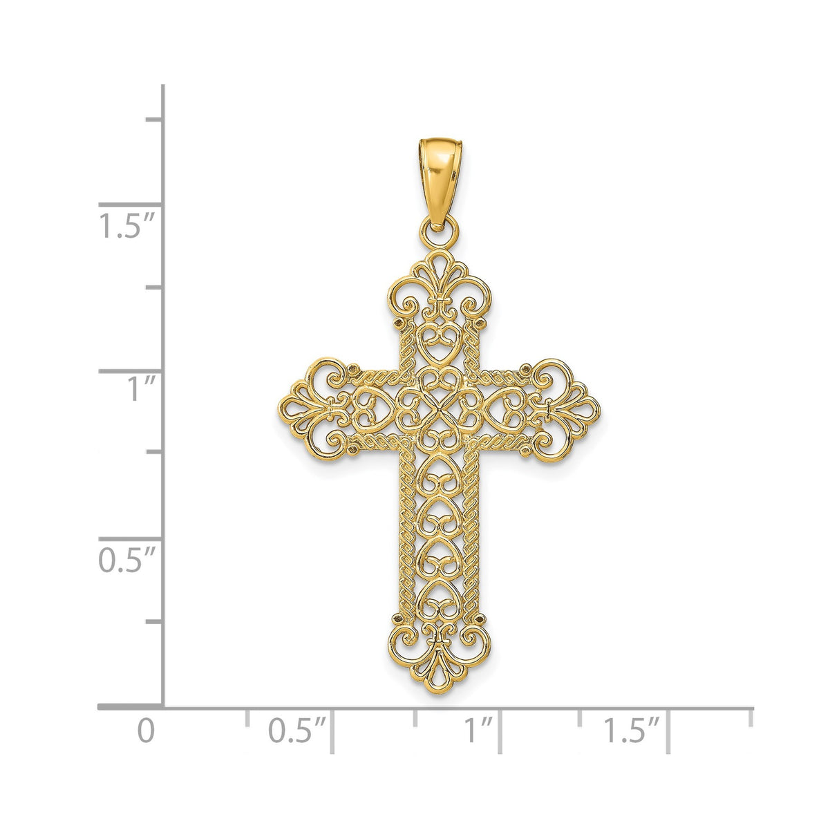 14k Yellow Gold Cross Pendant with Openwork Rope Frame and Filigree Twisted Detail
