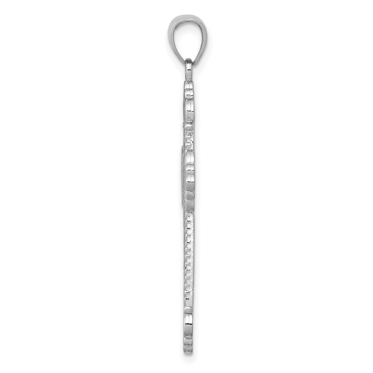 14k White Gold Filigree Cross Pendant with Rope Frame and Scroll Accents