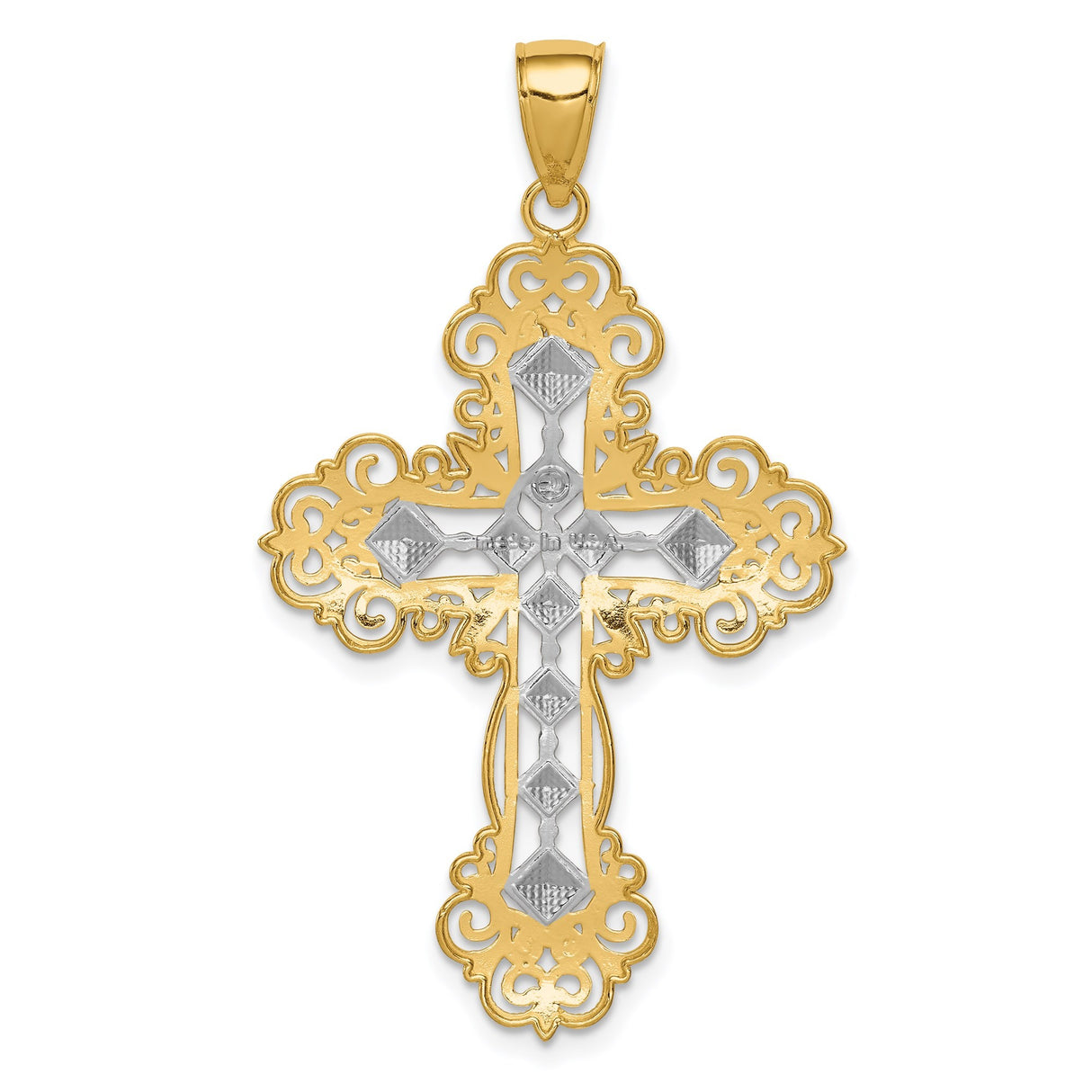 14k Yellow Gold Cross Pendant with Filigree and Milgrain Detail, Vintage Unisex Religious Design