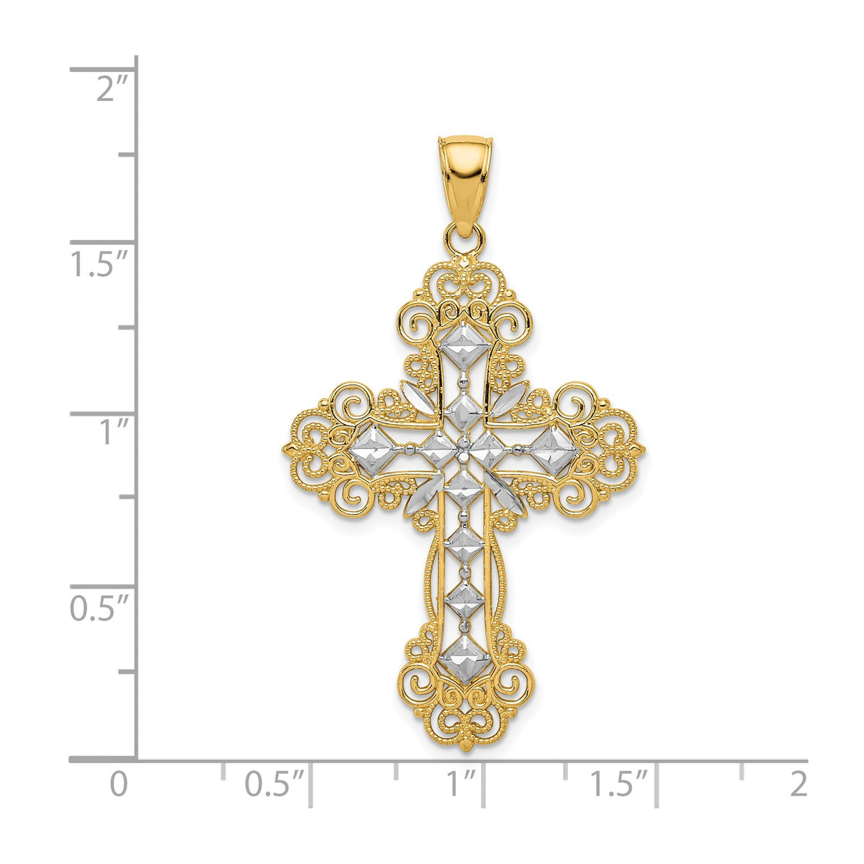 14k Yellow Gold Cross Pendant with Filigree and Milgrain Detail, Vintage Unisex Religious Design