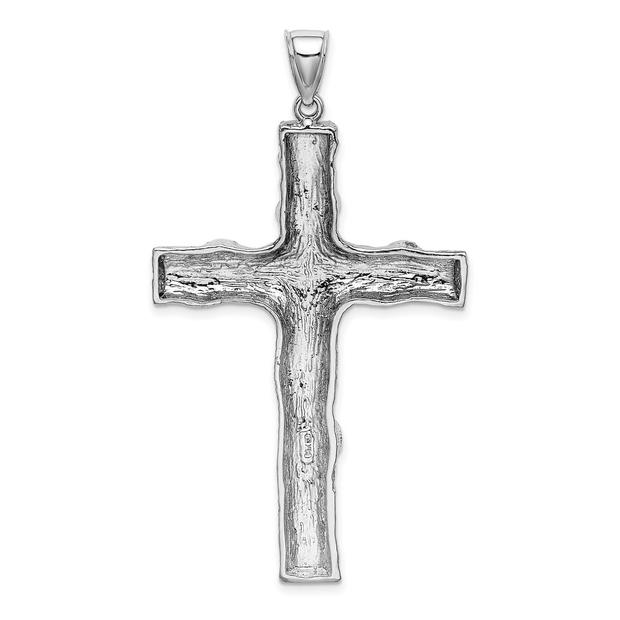 14k White Gold Tree Bark Textured Cross Pendant, Organic Wood Grain Design, Christian Religious Jewelry