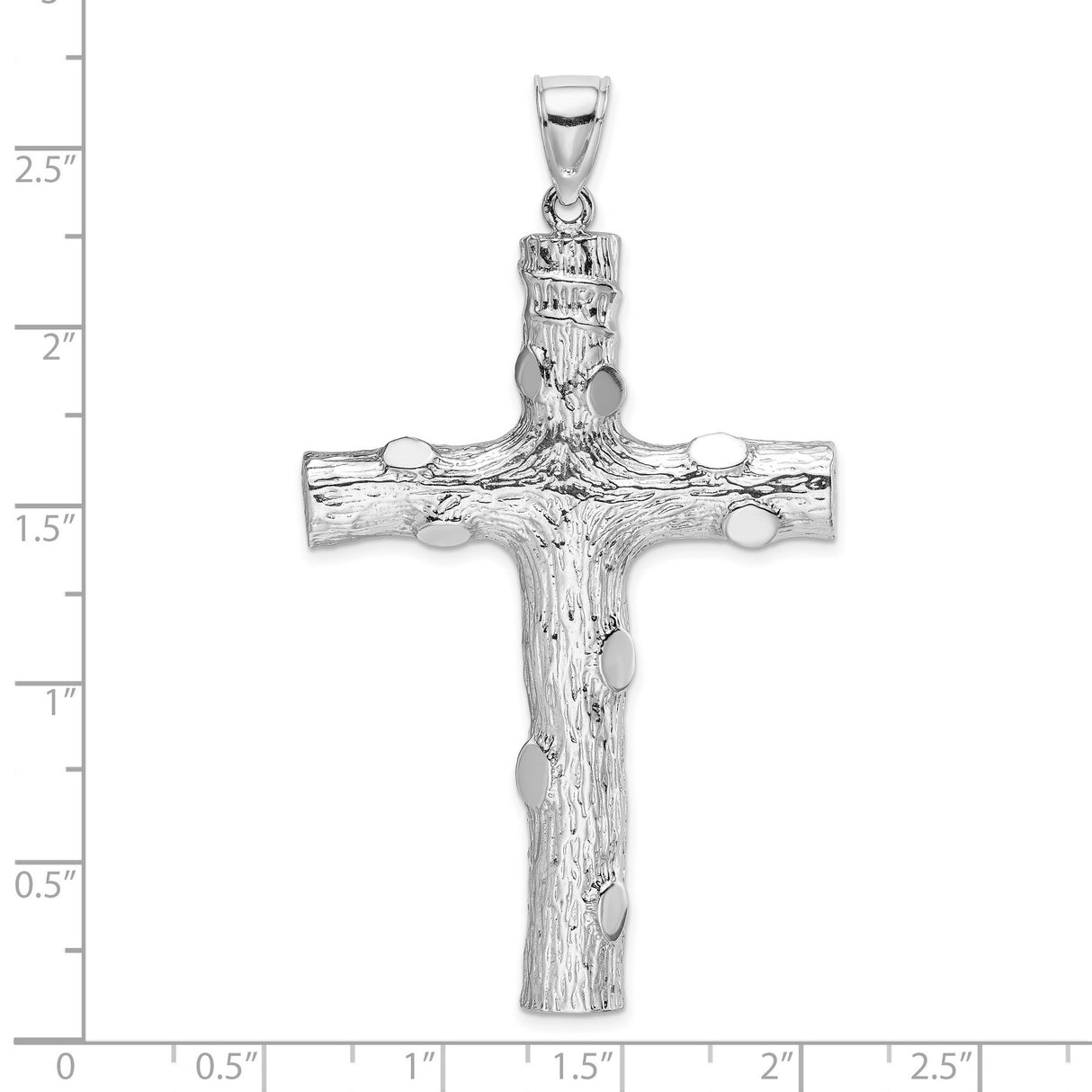 14k White Gold Tree Bark Textured Cross Pendant, Organic Wood Grain Design, Christian Religious Jewelry