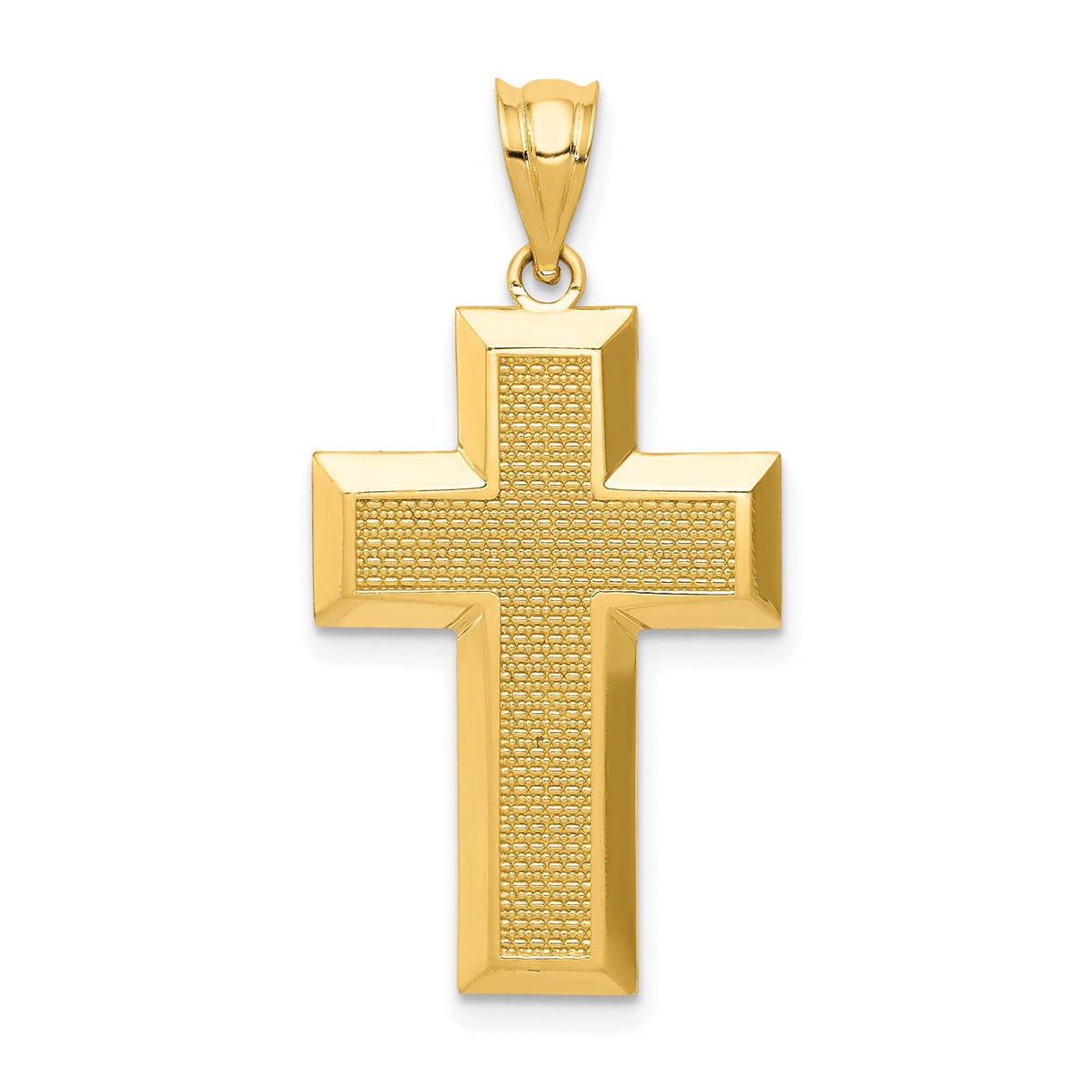 14k Yellow Gold Latin Cross Pendant Charm, Textured and Polished Design