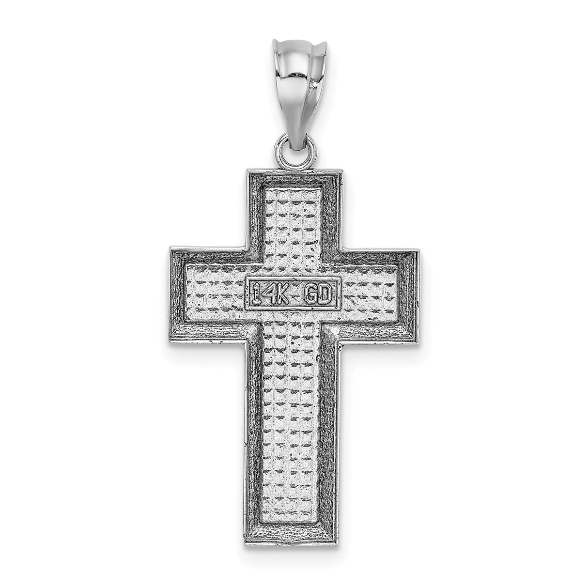 14k White Gold Cross Pendant, Polished and Textured Latin Design, Unisex Spiritual Charm