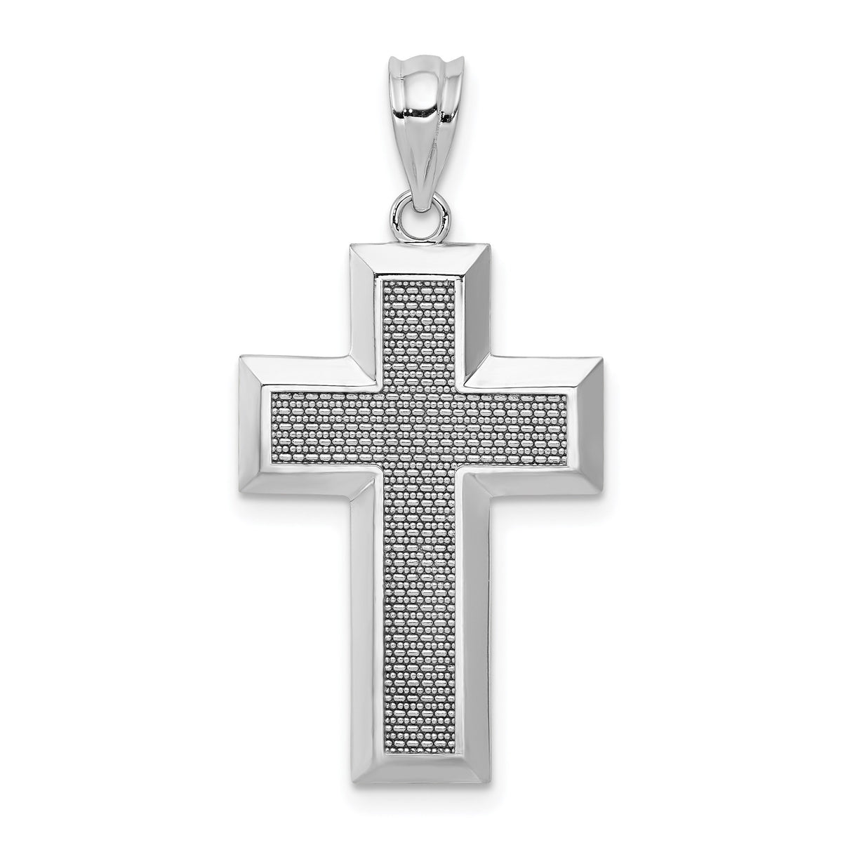 14k White Gold Cross Pendant, Polished and Textured Latin Design, Unisex Spiritual Charm