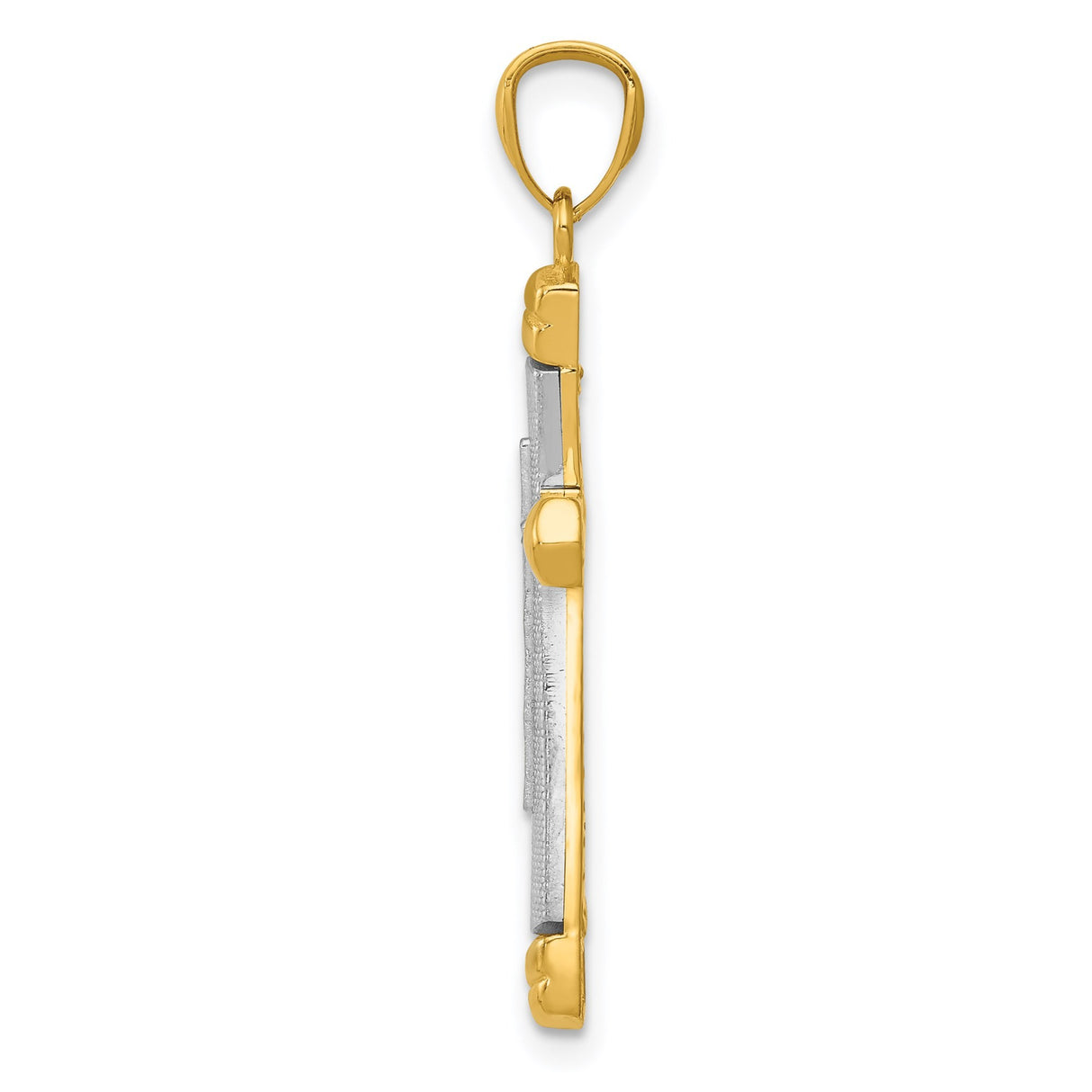 14k Two-Tone Gold Double Latin Cross Pendant with Polished and Textured Finish