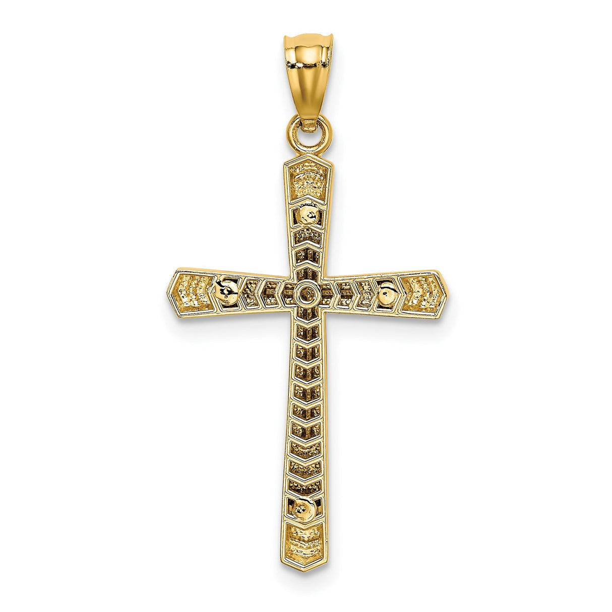 14k Two-Tone Gold Double Latin Cross Pendant with Polished and Textured Finish