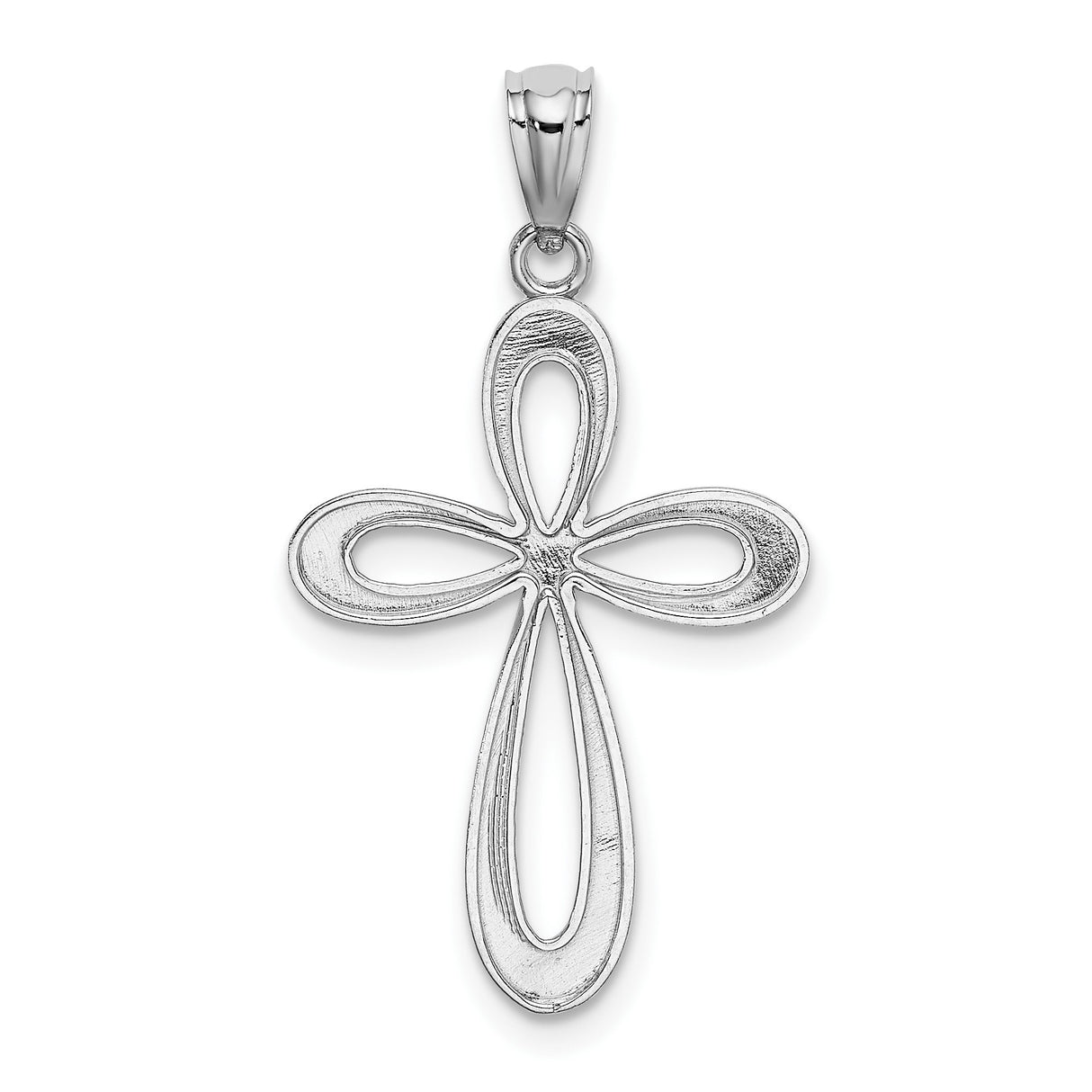 14k White Gold Latin Cross Pendant with Satin Finish and Curved Open Loop Design