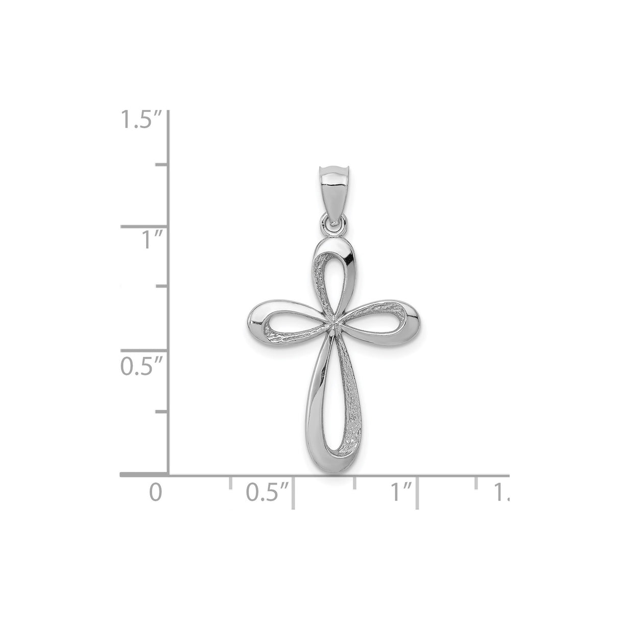 14k White Gold Latin Cross Pendant with Satin Finish and Curved Open Loop Design