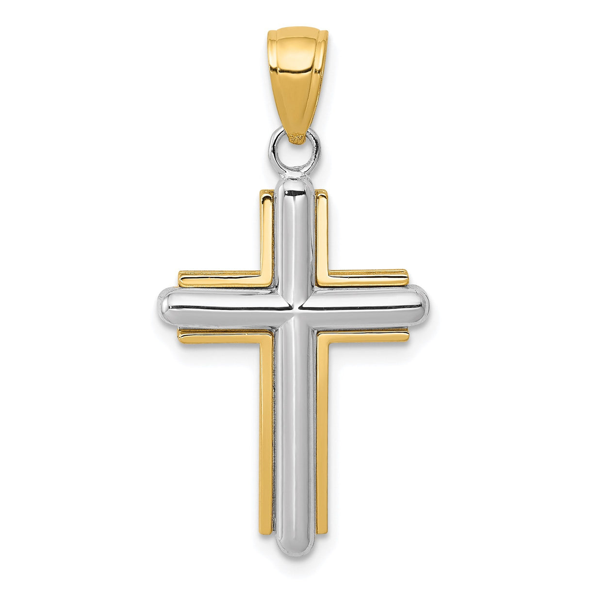 14k Two-Tone Gold Latin Cross Pendant with Layered Design for Men and Women