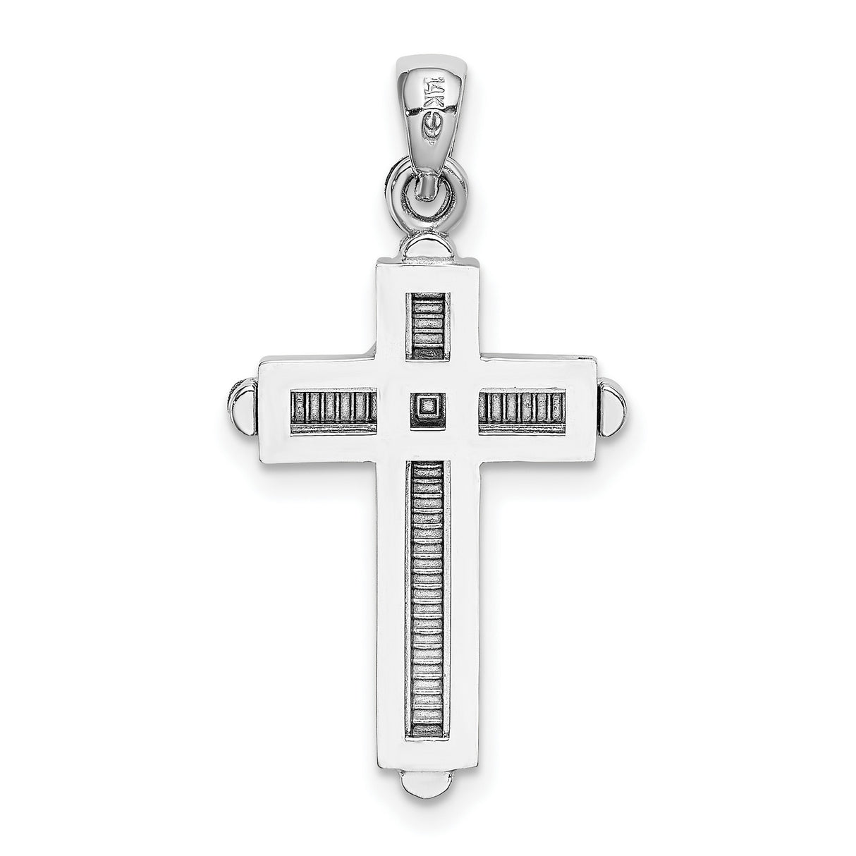 14k White Gold Cross Pendant with Beveled Edges and Mirror Polish Finish