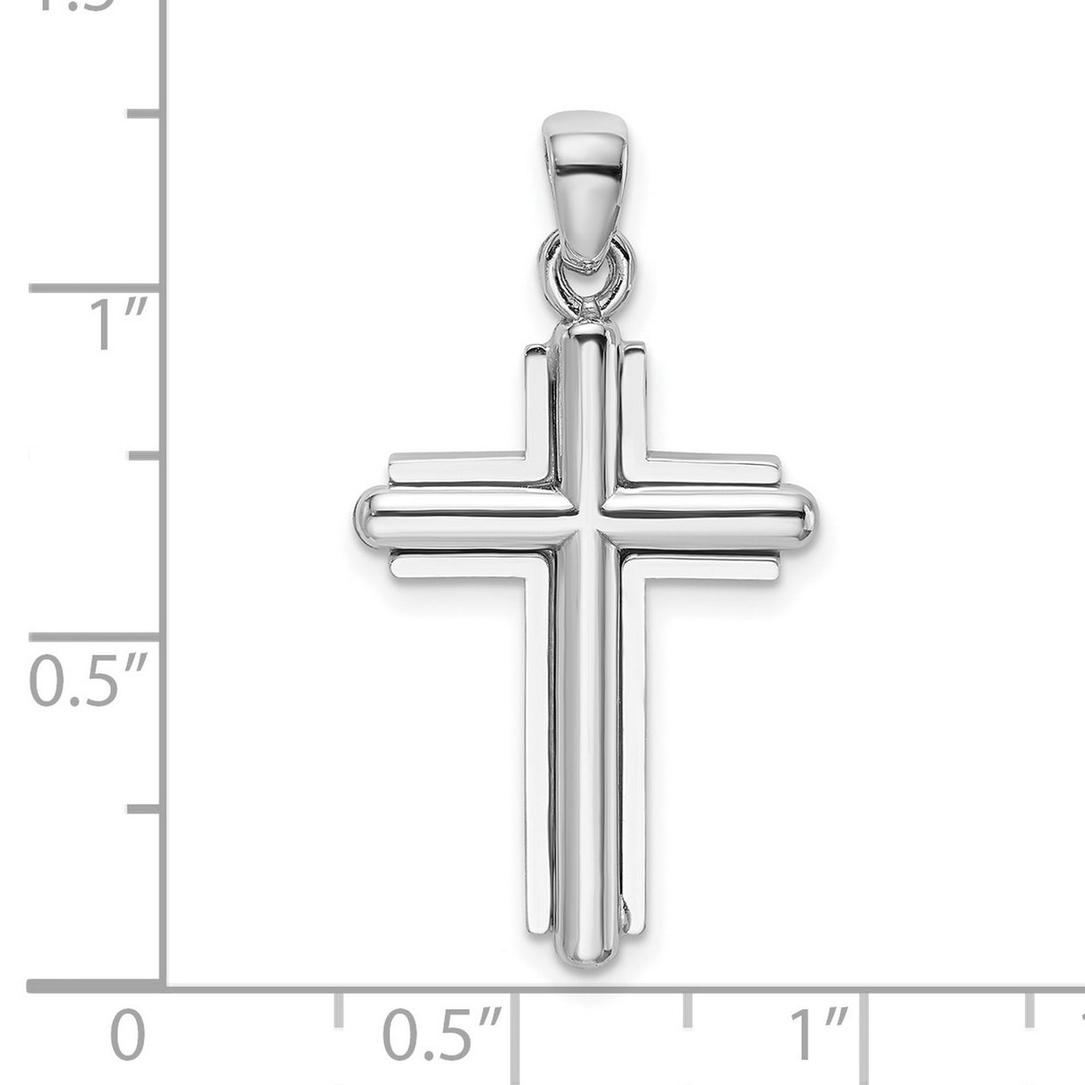 14k White Gold Cross Pendant with Beveled Edges and Mirror Polish Finish