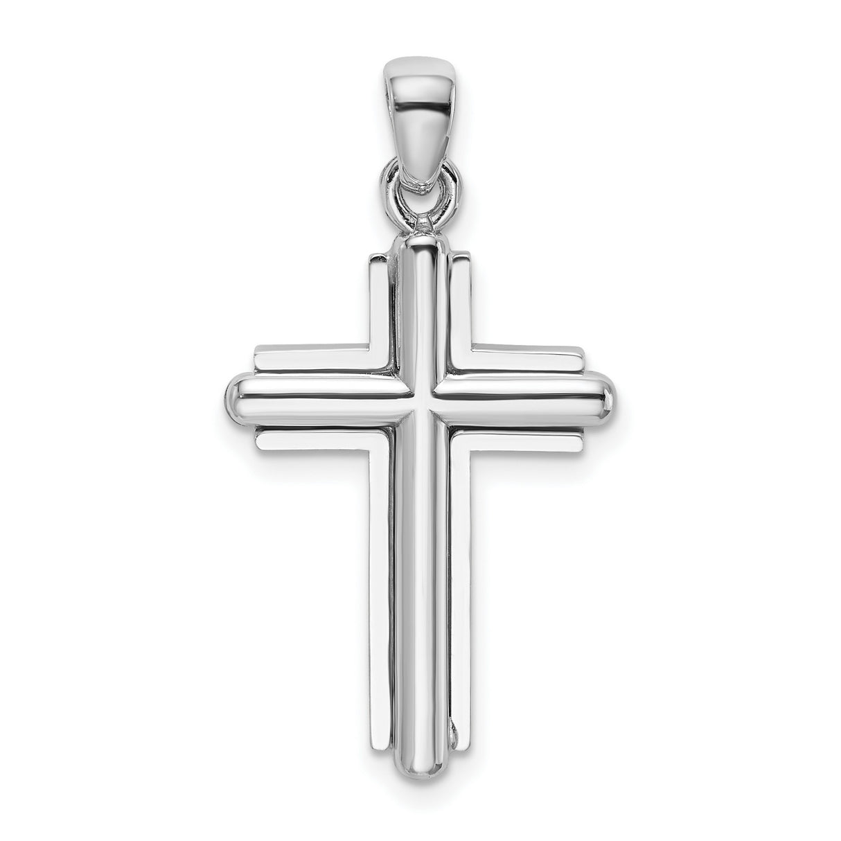 14k White Gold Cross Pendant with Beveled Edges and Mirror Polish Finish