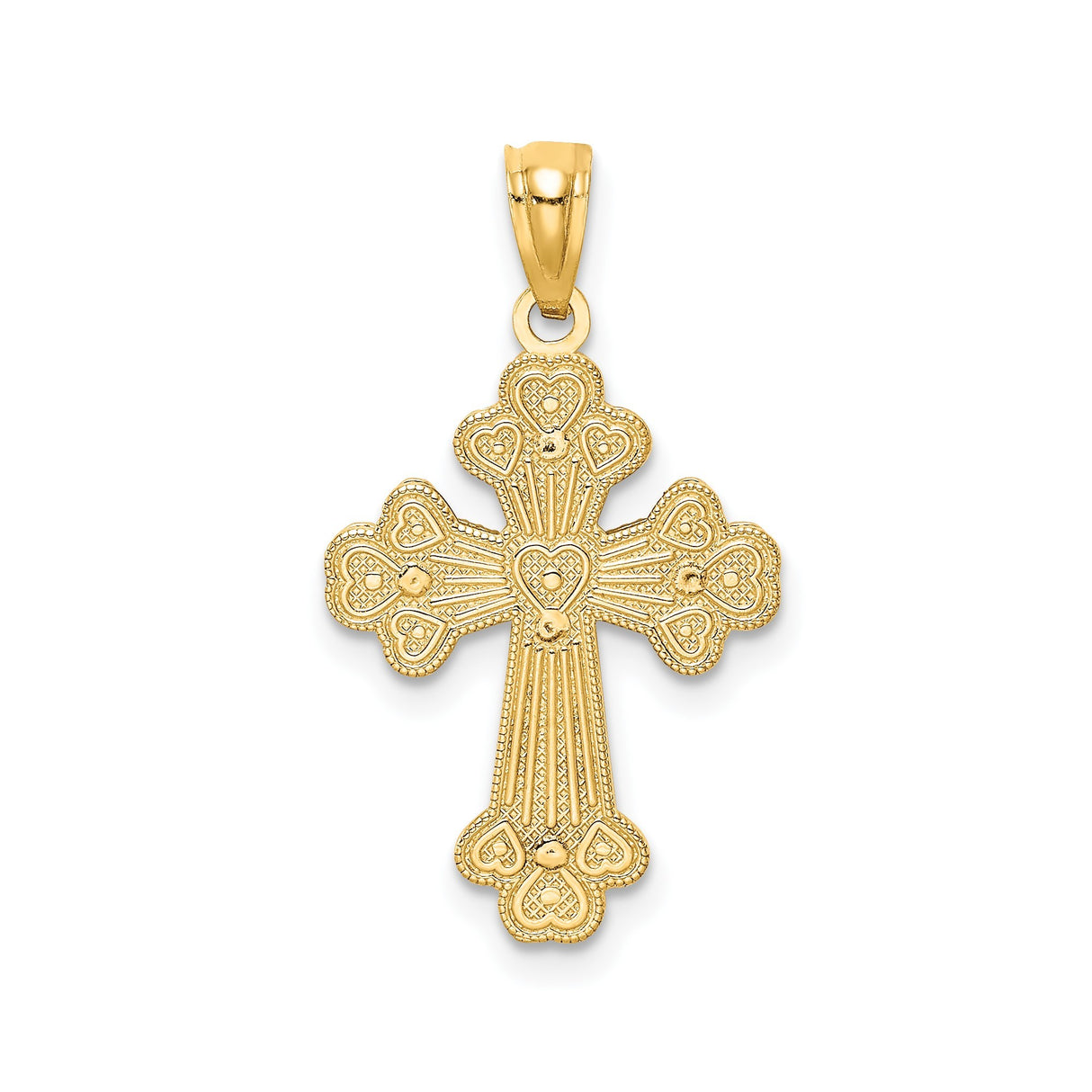 14k Two-Tone Gold Cross Pendant with Filigree, Beaded Trim, Heart Cut-Out, and Diamond-Cut Detail