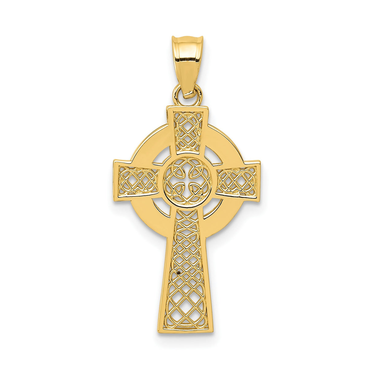 14k Yellow Gold Celtic Cross Pendant with Trinity Knot Symbol