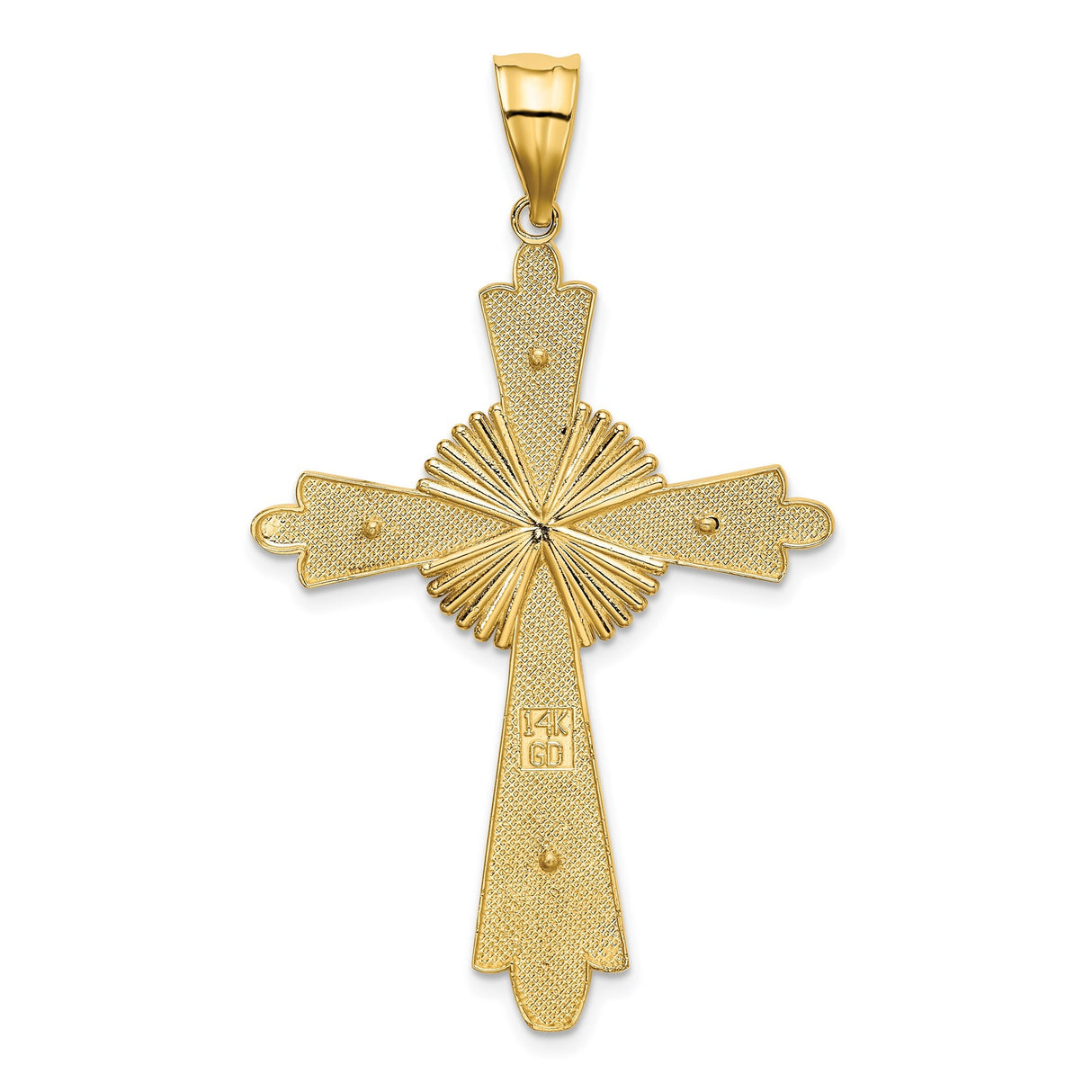 14k Multi-Tone Gold Patonce Cross Pendant with Textured Latin Design for Men and Women