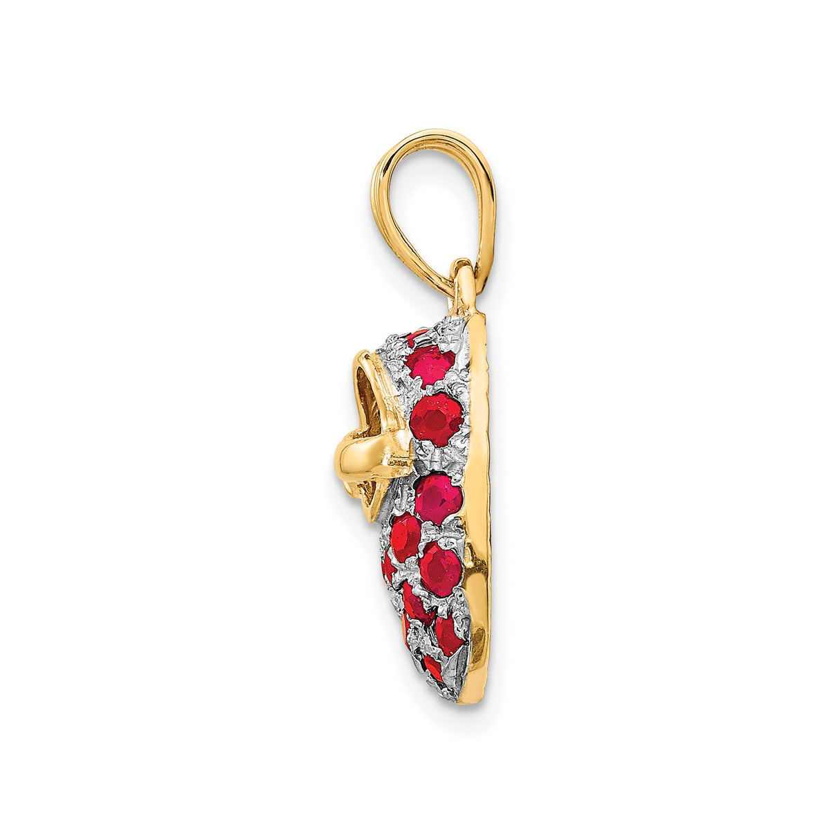 14k Yellow Gold and Rhodium Plated Baby Shoe Pendant with Ruby and White Stones