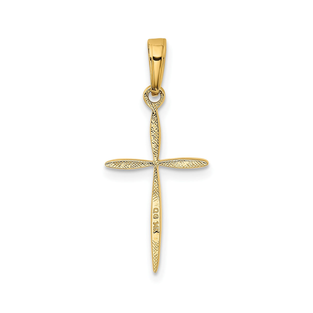 14k Yellow Gold Cross Pendant, Tapered Textured Polished Religious Charm for Men and Women