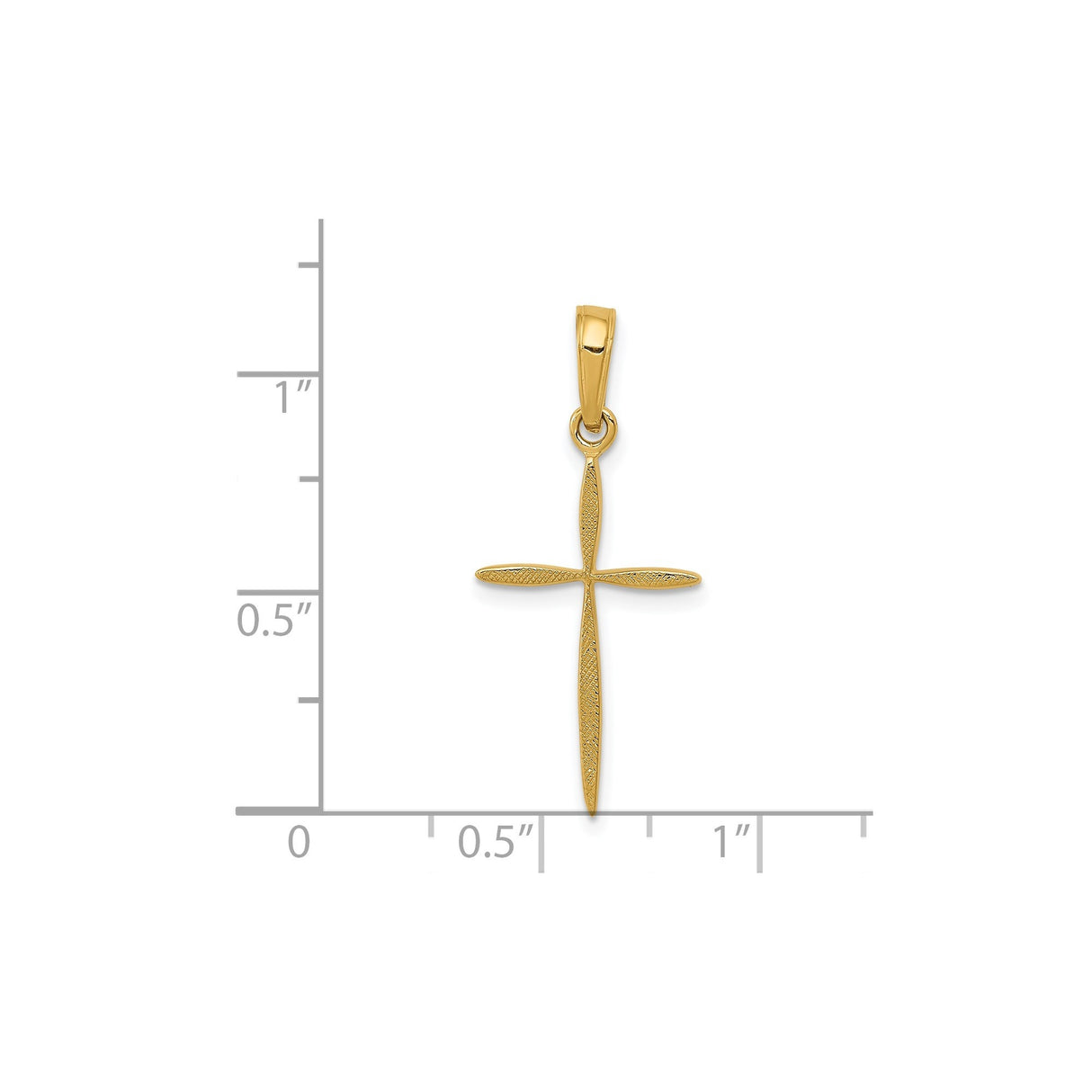 14k Yellow Gold Cross Pendant, Tapered Textured Polished Religious Charm for Men and Women