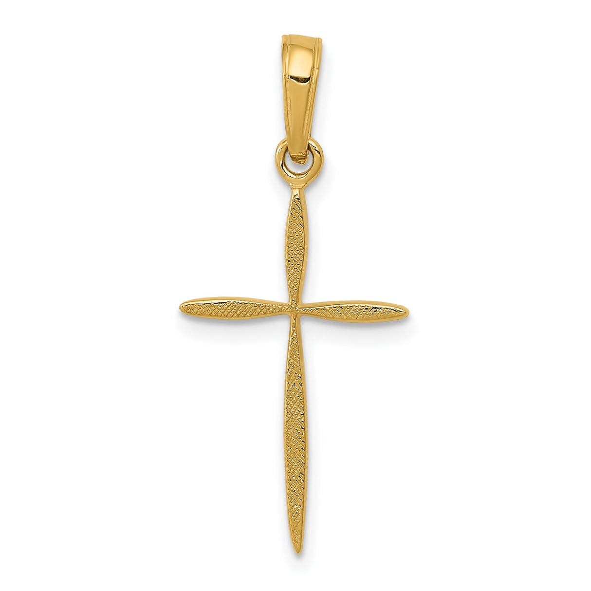 14k Yellow Gold Cross Pendant, Tapered Textured Polished Religious Charm for Men and Women
