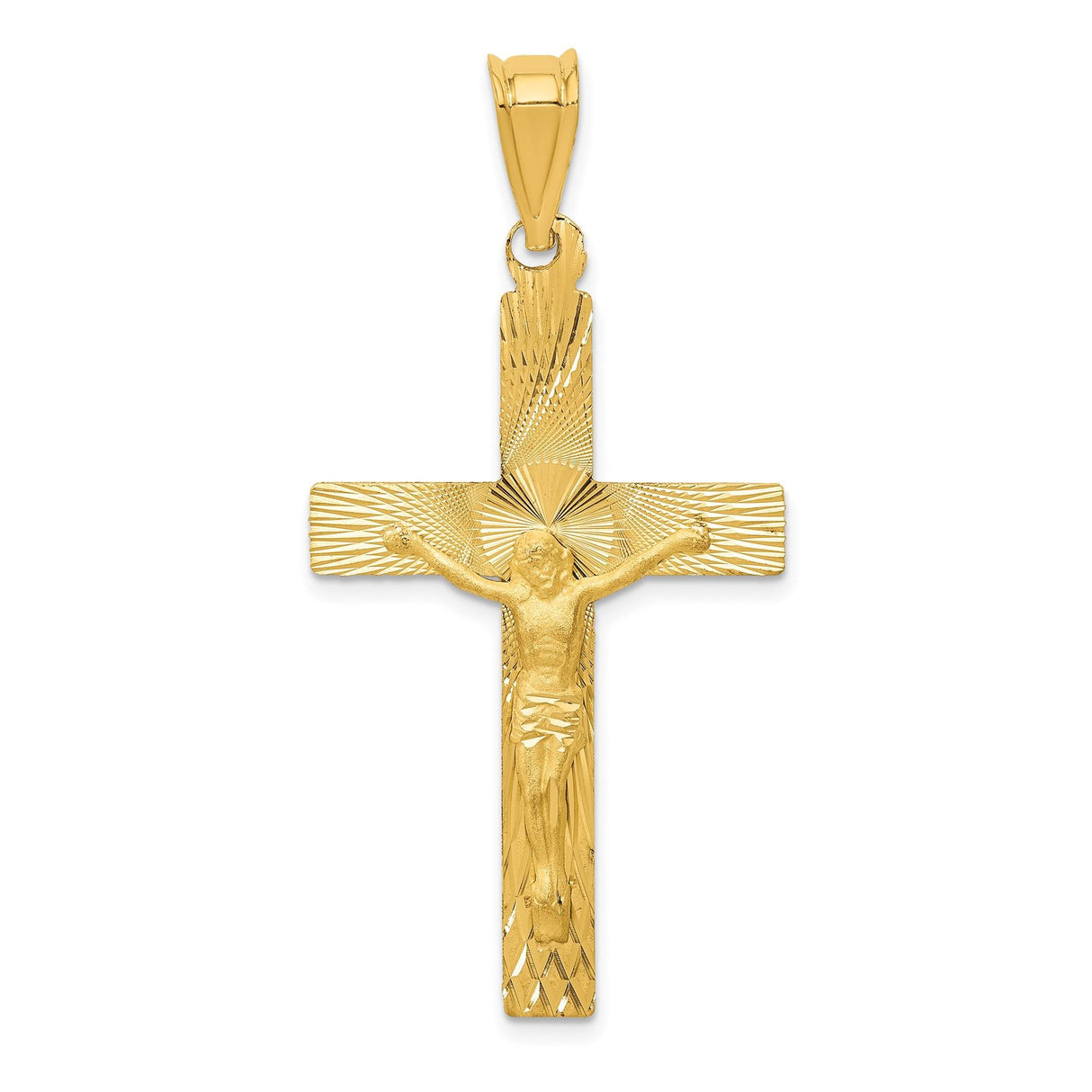 14k Yellow Gold Crucifix Pendant with Satin Finish and High Polish Detail