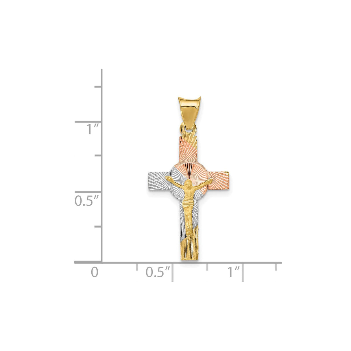 14k Multi-Tone Gold Crucifix Cross Pendant with Rhodium Accents, Catholic Faith Jewelry Charm