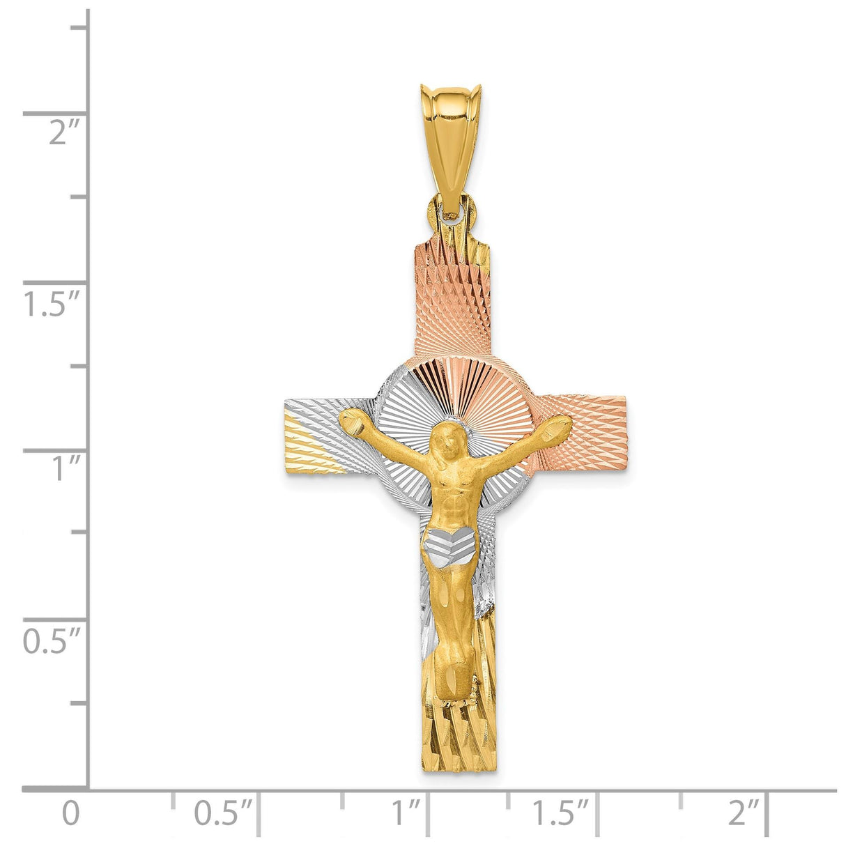 14k Multi-Tone Gold Crucifix Pendant with Latin Cross Design for Men and Women