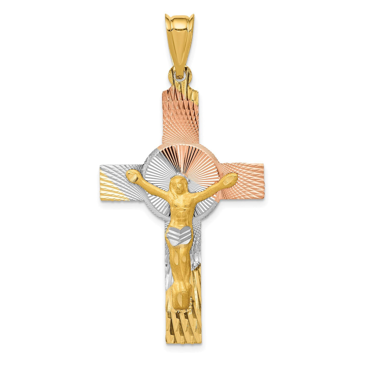 14k Multi-Tone Gold Crucifix Pendant with Latin Cross Design for Men and Women