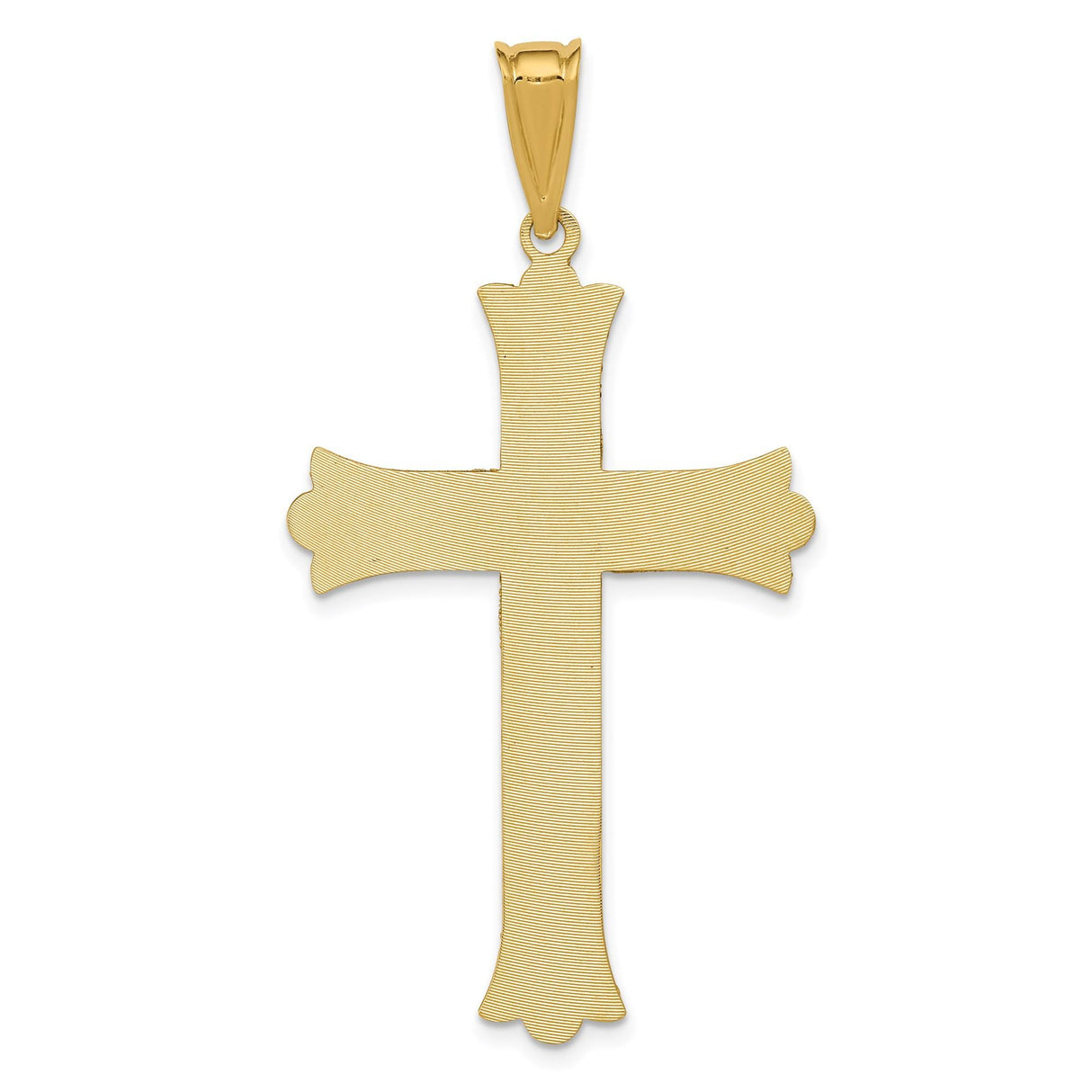 14k Multi-Tone Gold Crucifix Pendant, Beveled Edges Satin Sunburst Cross Design