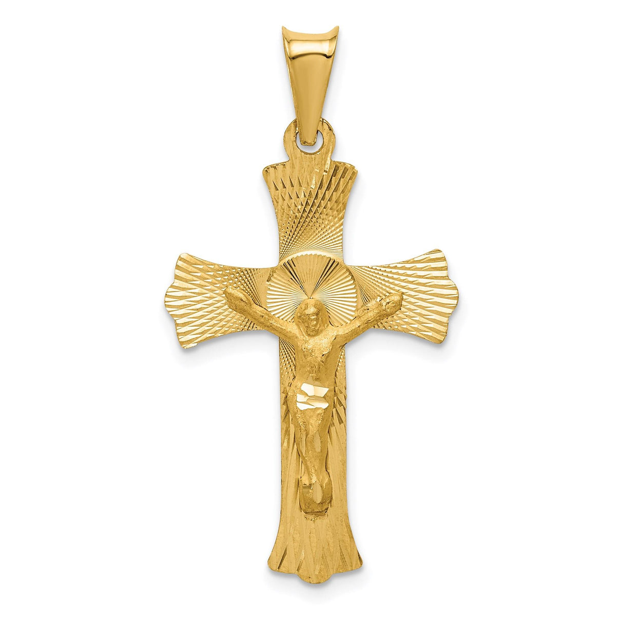 14k Yellow Gold Crucifix Pendant with Satin Polished Cross and Jesus Medallion