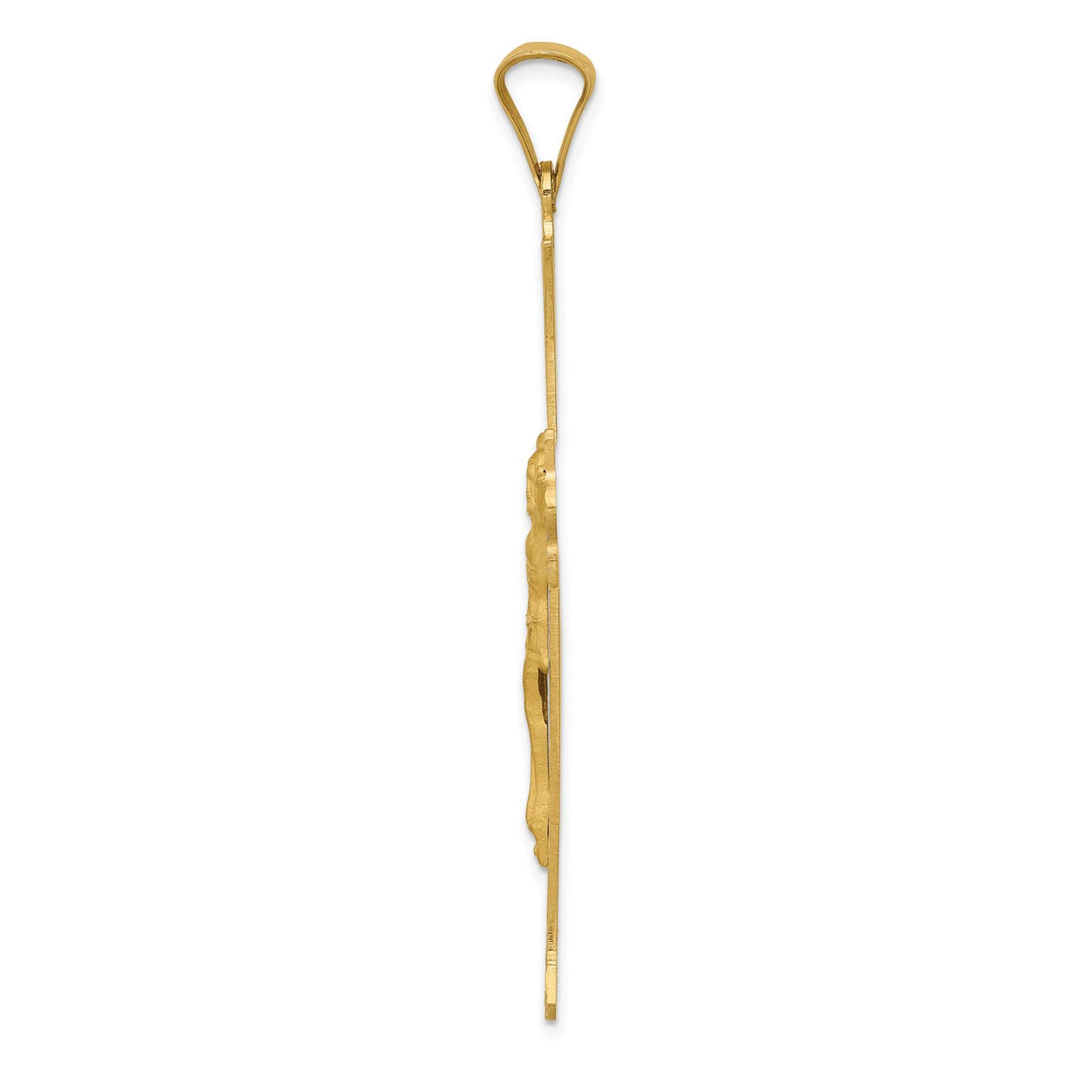 14k Yellow Gold Crucifix Cross Pendant with Satin Finish and Dimensional Jesus