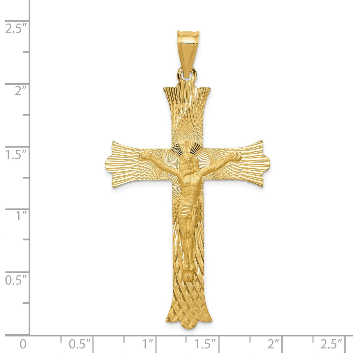 14k Yellow Gold Crucifix Cross Pendant with Satin Finish and Dimensional Jesus