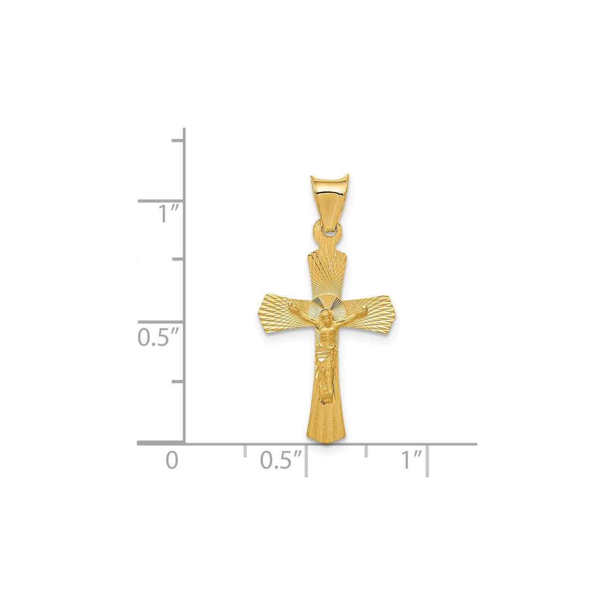 14k Yellow Gold Crucifix Pendant with Jesus Figure, Polished Satin Finish Religious Charm