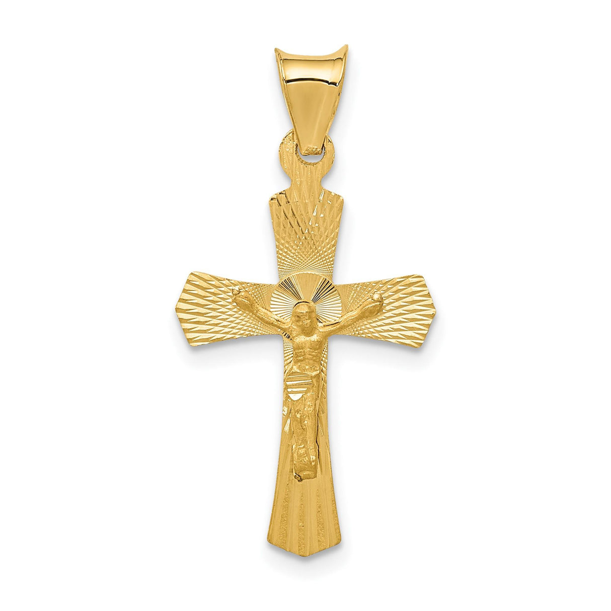 14k Yellow Gold Crucifix Pendant with Jesus Figure, Polished Satin Finish Religious Charm