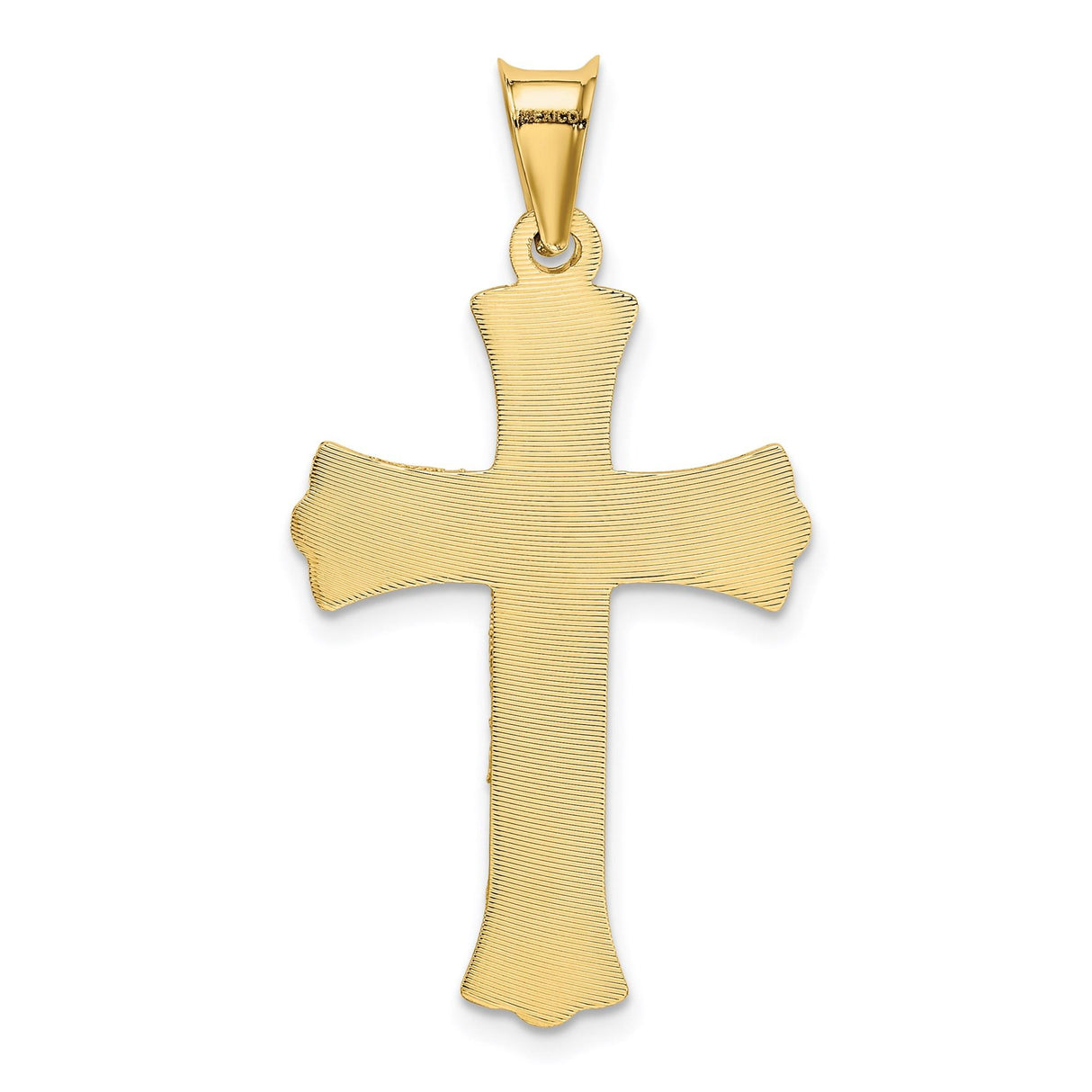 14k Yellow Gold Crucifix Pendant with Satin Finish Sunburst Cross and Jesus Figure