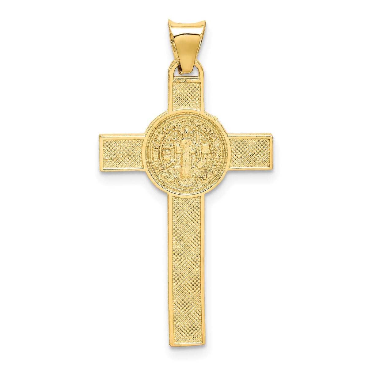 14k Multi-Tone Gold Crucifix Cross Pendant with INRI and Saint Benedict Detailing