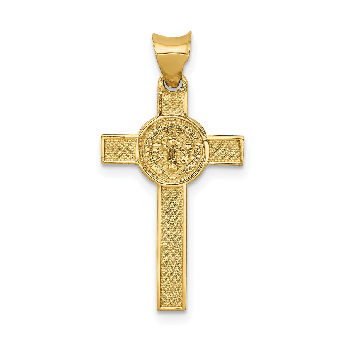 14k Multi-Tone Gold Crucifix Pendant with Saint Benedict Medal and INRI Cross