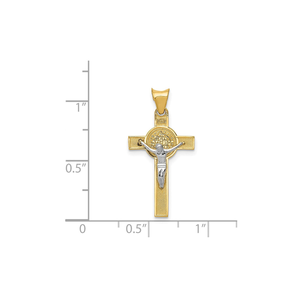 14k Multi-Tone Gold Crucifix Pendant with Saint Benedict Medal and INRI Cross